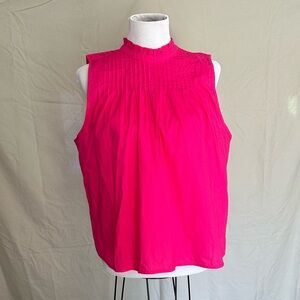 J. Crew Pink Tank Top large 100% cotton re-imagined pleated ruffle relaxed fit